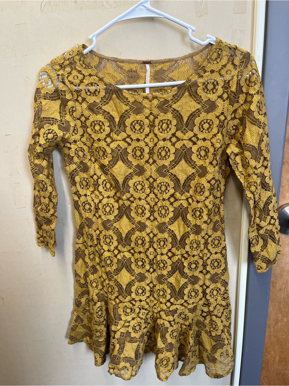 Yellow Lace Floral Fit-and-Flare Dress